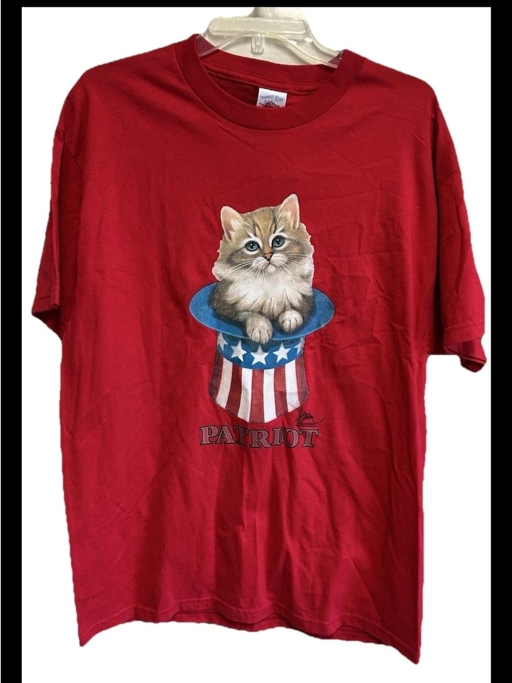Vintage Patriotic Cat T- Shirt Size Large Red 9’s Double Stitch Unused Stock NWT